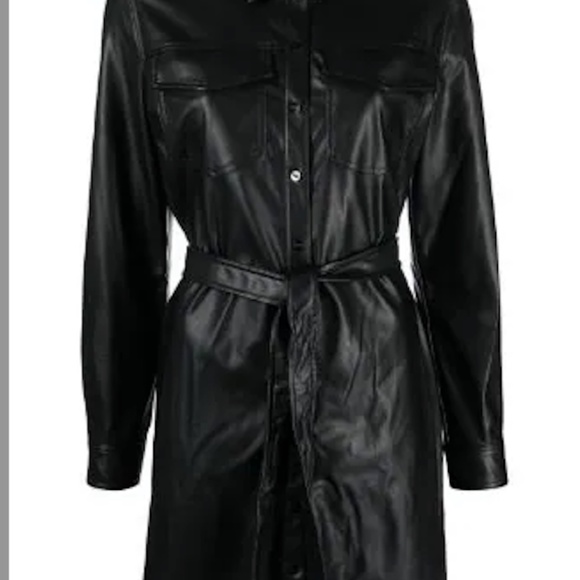 NWT_DKNY Long Sleeve Faux Leather Shirtdress  Snap-Closure Belted Medium - Picture 15 of 16